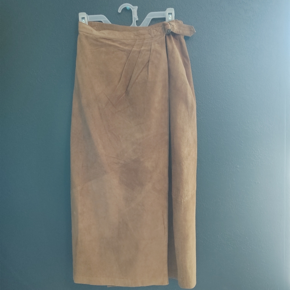 Chic Brown vintage Wrap Leather/Suede Pencil Skirt